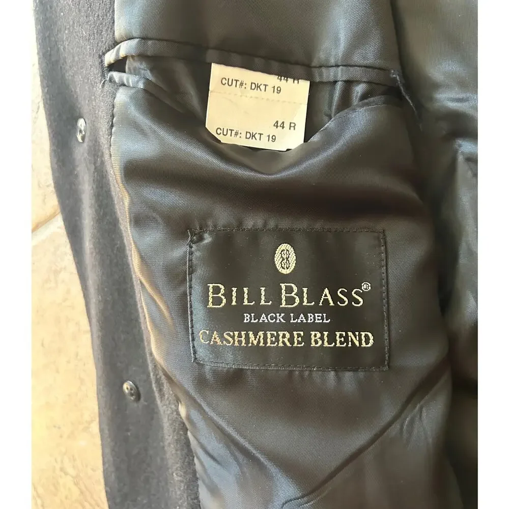 Bill Blass Black Label Overcoat 44R Black Cashmere Blend Wool Coat - Picture 8 of 9